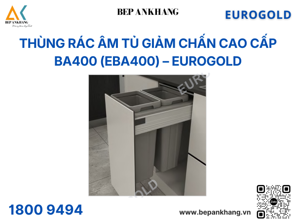 THÙNG RÁC ÂM TỦ GIẢM CHẤN CAO CẤP EUROGOLD BA400 - 400mm